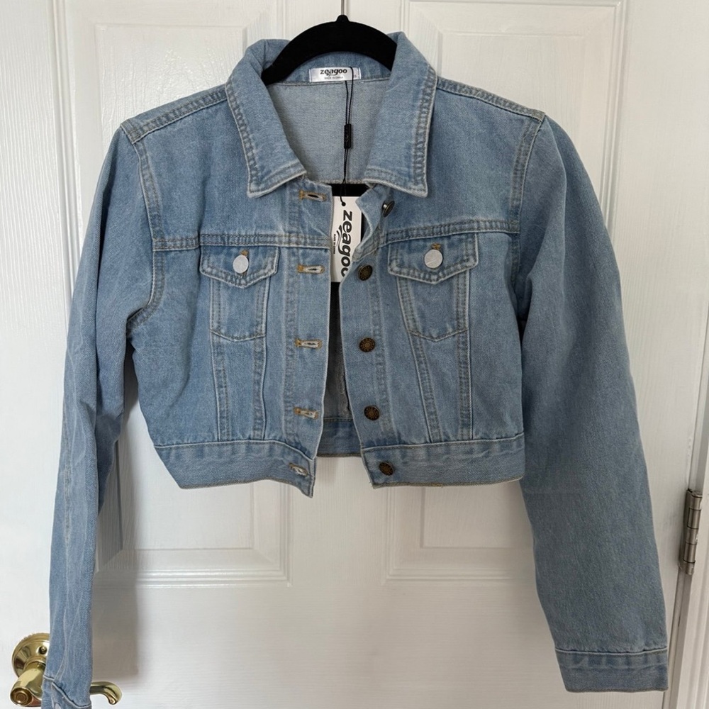 NWT Zeagoo Blue denim Cropped Jean Jacket size XS